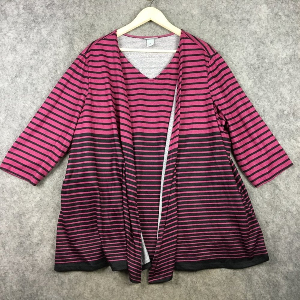 Catherines Sweater 2X Cardigan Layered Twofer Striped Colorblock Pink Career